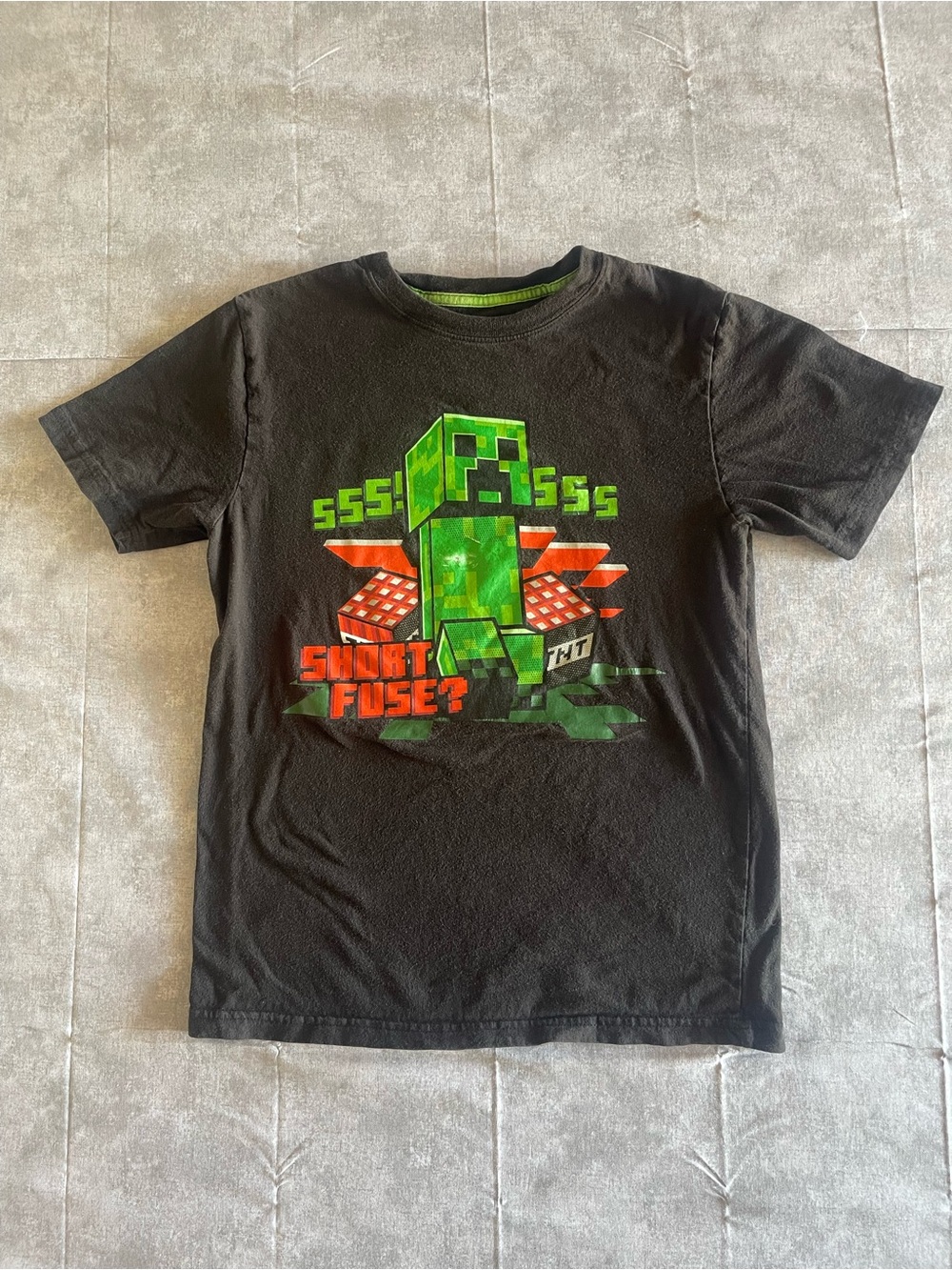 Kids Black Minecraft Creeper Short Sleeve Tee